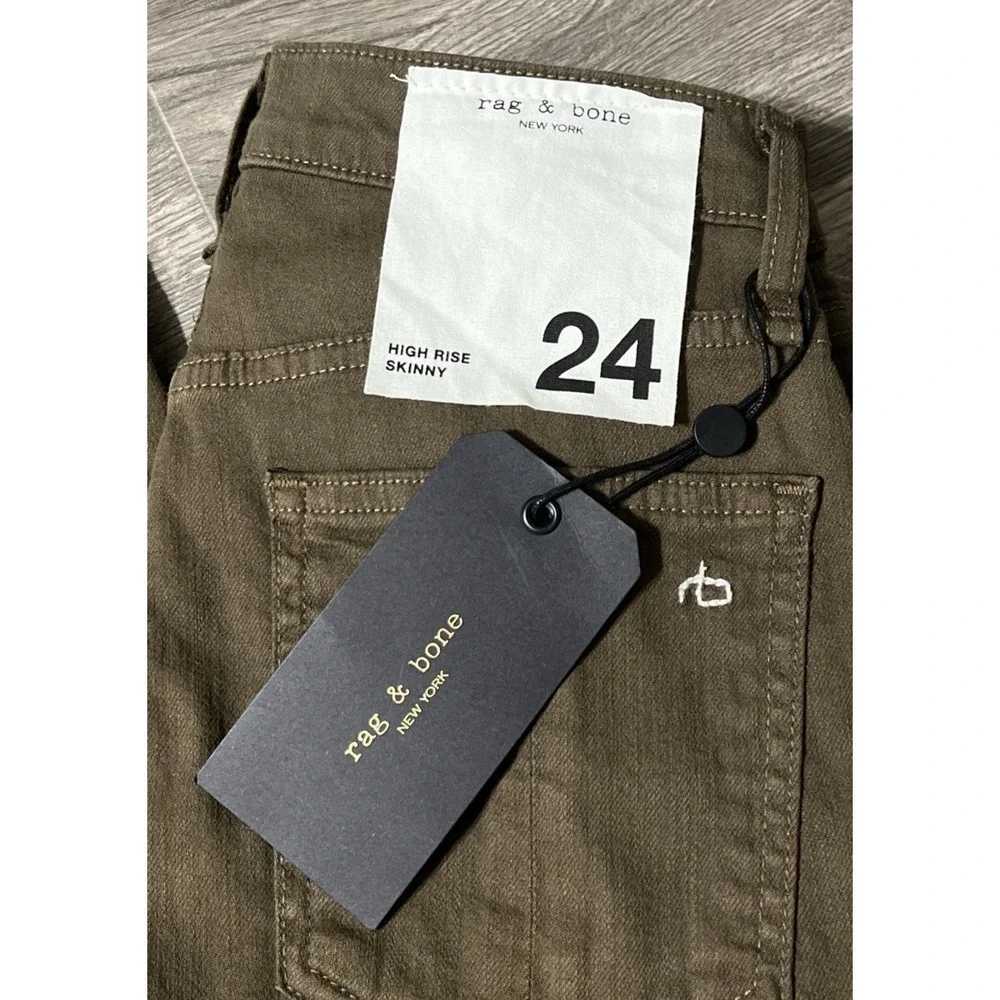 Rag & Bone Women's High Rise Skinny Dark Olive USA Made Jeans SZ 24x30, NWT $195
